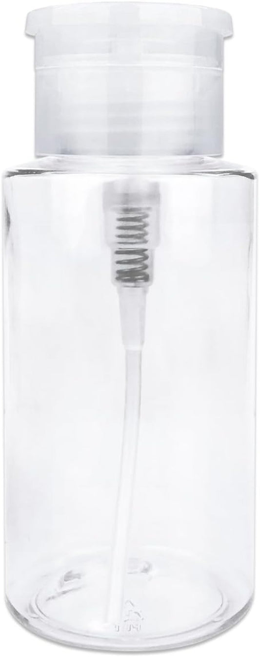 Clear Push Down Pump Dispenser Bottle - 7oz Refillable Flip Top Cap for Nail Polish & Travel Cosmetics