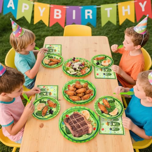 Pickle Party Supplies Kit - 25 Dinner Plates, Dessert Plates, Napkins & Forks