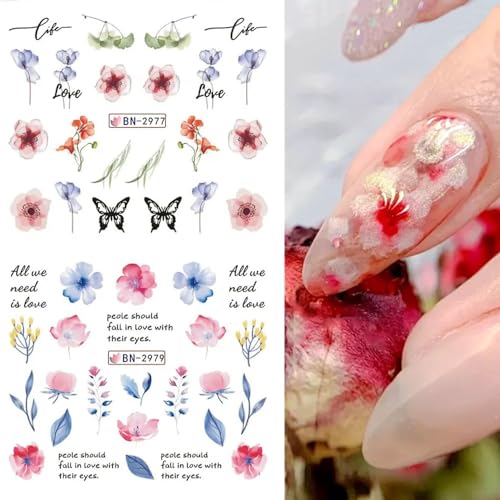 3D Floral Water Transfer Nail Stickers - Spring Summer Designs