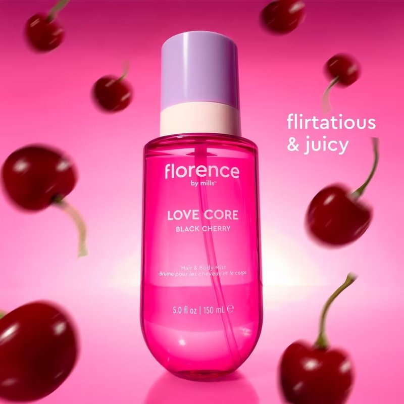 Florence by Mills Love Core Black Cherry Hair & Body Mist - Refreshing Fragrance for All-Day Hydration