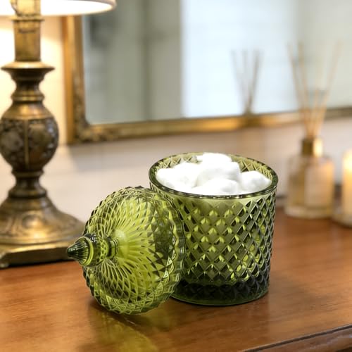 10 oz Olive Green Glass Candy Dish with Lid - Decorative Storage Jar