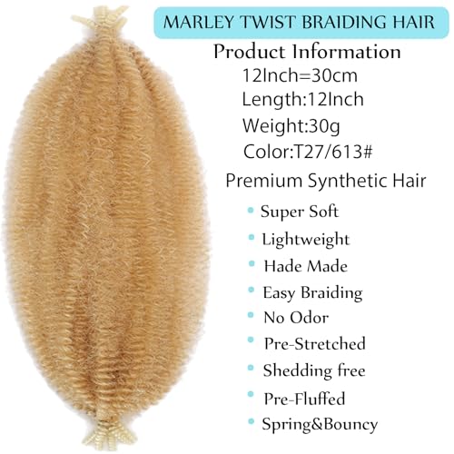 Miyamarch 12 Inch Pre-Separated Springy Afro Twist Hair - 8 Packs, 27/613#