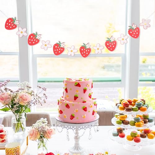 Strawberry and Daisy Banner for Birthday Party Decorations