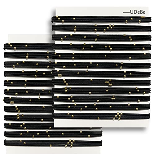 UDeBe 24pcs Black Hair Ties with Golden Beads for Thick Hair