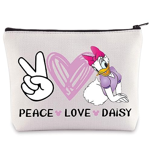 Daisy Print Cosmetic Bag - Waterproof Canvas Makeup Organizer Pouch