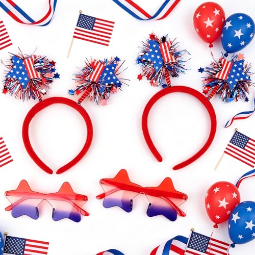 ANBALA 4th of July Accessories Set - Patriotic Headbands & Sunglasses