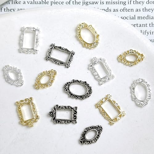 100Pcs Retro Alloy Frame Nail Charms for DIY Nail Art