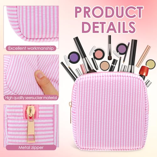 Sanwuta Small Macaron Color Seersucker Makeup Bags - 6 Pack