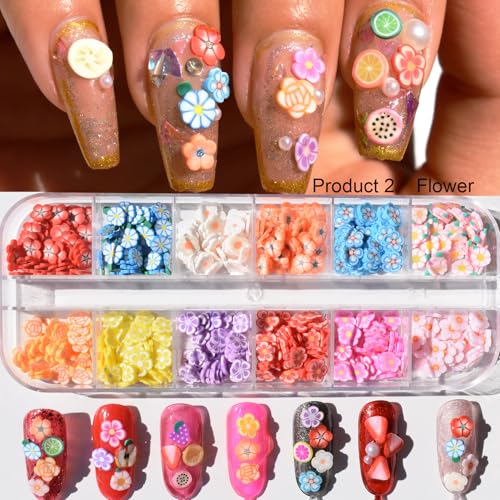 Nail Art Glitter Set with 3 Boxes of Flower & Fruit Slices, Iridescent & Sequins