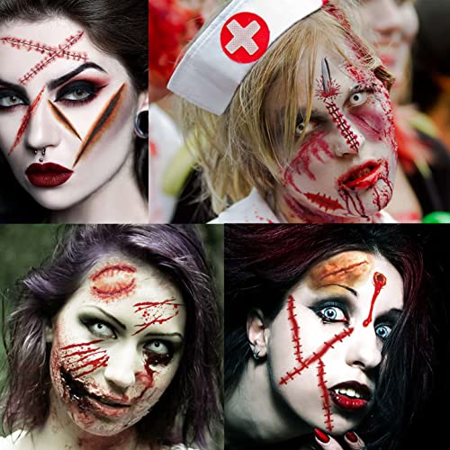VANTATY Fake Scars Tattoo Kit - 215+ Temporary Halloween Wound & Stitch Designs