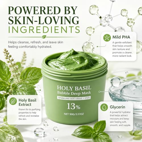 Holy Basil Bubble Deep Clay Mask – Green Variant for Pore & Blackhead Care