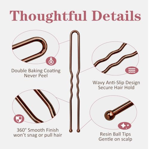 Wenobby Heavy Duty U Shaped Hair Pins - 100 Pack Brown 2.8"