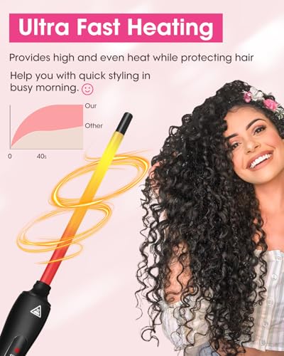 Youuish Rose Gold 3/8 Inch Mini Curling Iron 9mm Tiny Wand for Long Hair