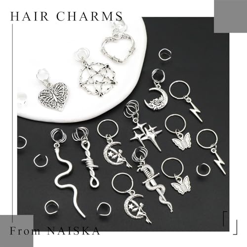 NAISKA 21PCS Silver Loc Jewelry - Butterfly Hair Clips, Dreadlock