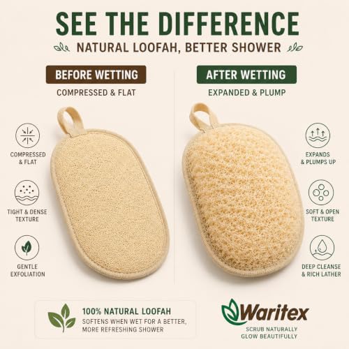 Waritex Organic Egyptian Loofah Oval Exfoliating Body Scrubbers - 2 Pack
