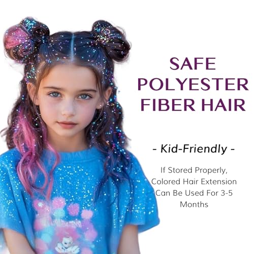 Pink Sparkle Clip-In Hair Tinsel Extensions 24 Inch for Long Hair - 6pcs