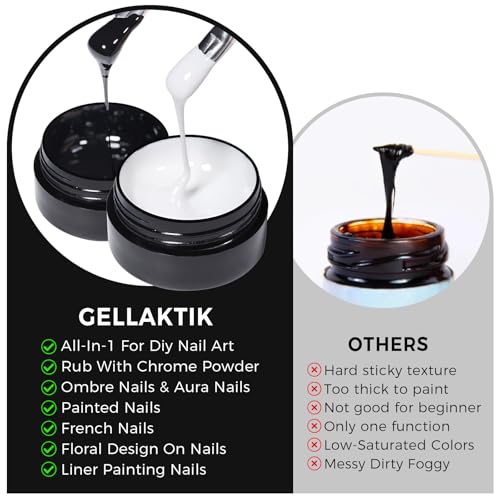 Black & White Nail Art Gel Set with Tools for DIY Manicure & Stamping