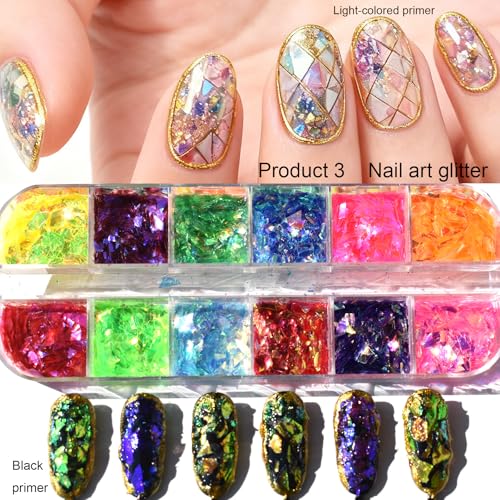 Nail Art Glitter Set with 3 Boxes of Flower & Fruit Slices, Iridescent & Sequins