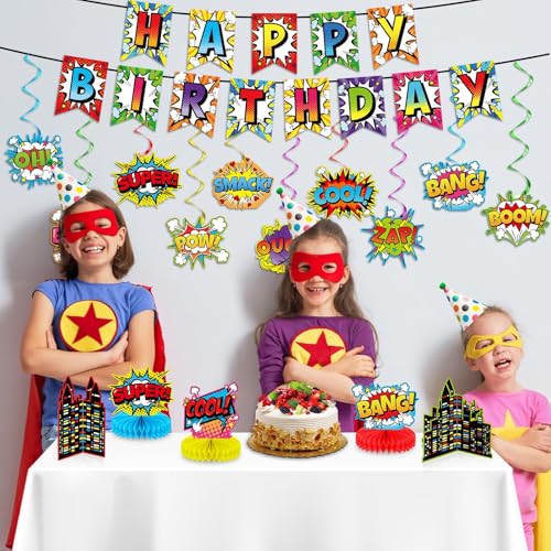 Hero Birthday Party Decorations Set - 27pcs Banner & Centerpieces