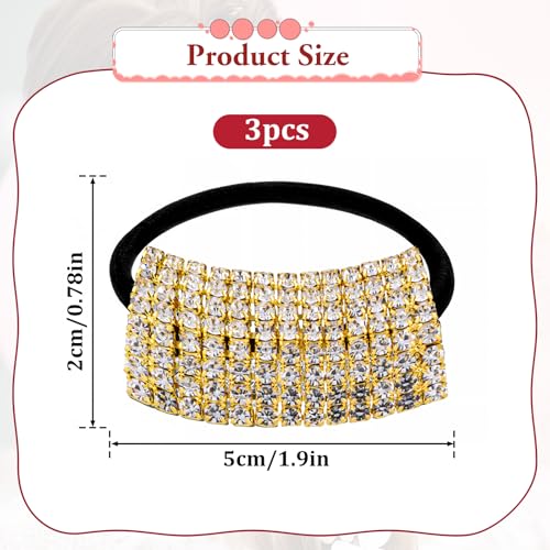 3 Pack Rhinestone Ponytail Holders for Women Girls - Sparkling Crystal Hair Ties