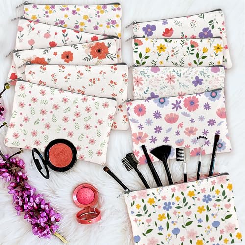 20PCS Small Floral Makeup Bags - Canvas Travel Pouches for Women