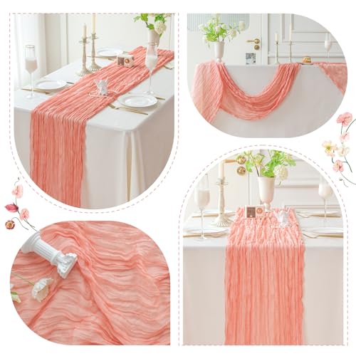 Dusty Coral Cheesecloth Table Runner - 120 x 35 Inch Boho Decor