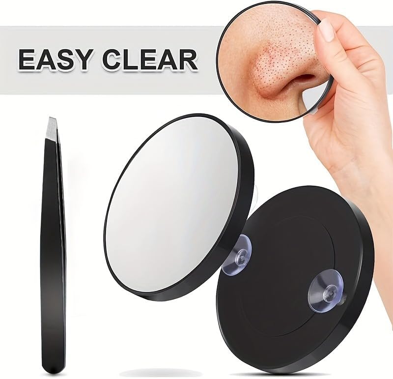 30X Magnifying Makeup Mirror - Compact 3.5 Inch Travel Mirror with Suction Cup & Stainless Steel Tweezers | Perfect for Eyebrows & Facial Hair
