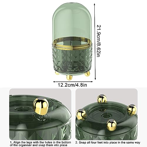 Dark Green 360° Rotating Makeup Brush Holder with Dustproof Lid