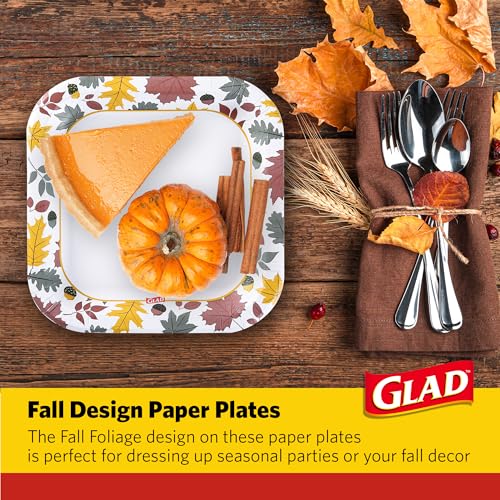 Glad Square Disposable Paper Plates, 8.5 Inch, 75 Count - Soak-Proof & Microwave Safe for Fall Gatherings