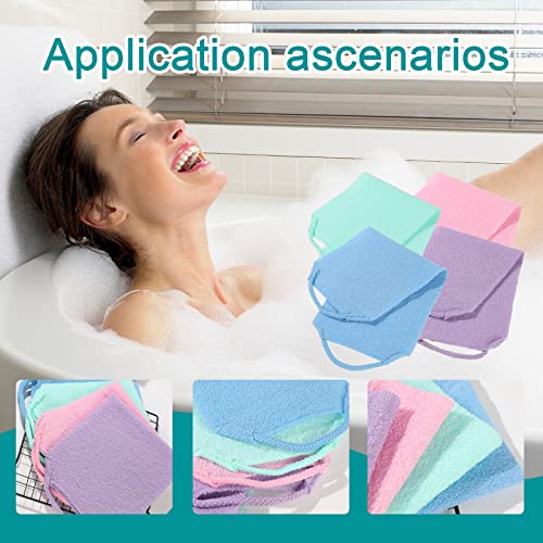 LZCNM 4 Pack Exfoliating Body Scrubber with Handles - Extended Length Back Scrubber for Shower, Men & Women (Green, Blue, Purple, Pink)