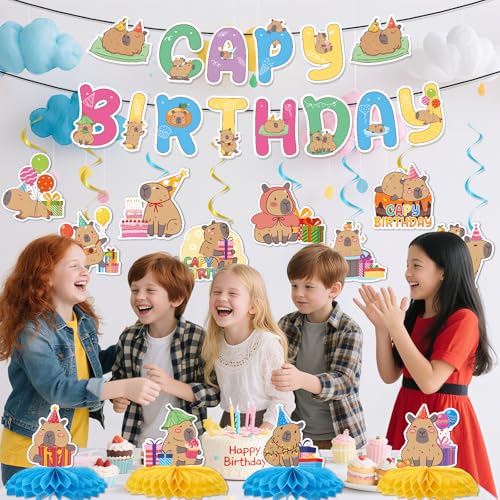 Capybara Birthday Party Decorations - 14PCS Banners & Centerpieces
