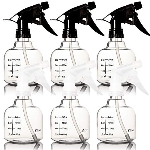 Youngever 12 oz Spray Bottles Pack – 6 Clear & Black Travel-Size Refillable Containers