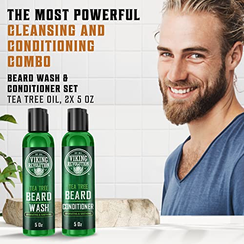 Viking Revolution Beard Wash & Conditioner Set - Tea Tree Oil, 5 oz