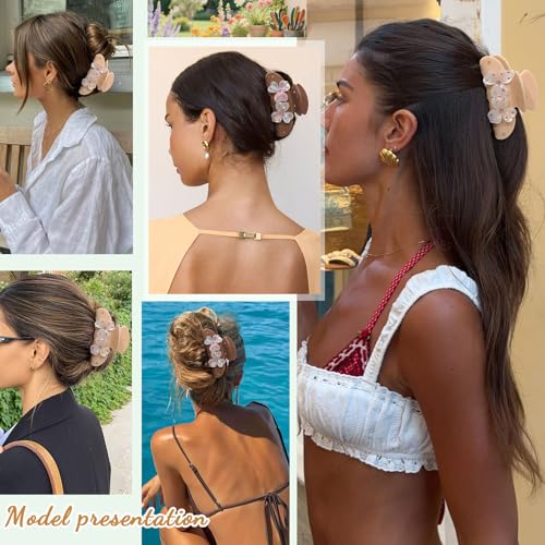 HAIMEIKANG Flower Acrylic Hair Claw Clips for Women - 3.54” Medium, Non-Slip, Strong Hold, Stylish Accessory, Coffee+Khaki Set