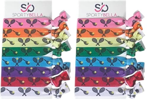 Tennis Hair Ties for Girls - Multi-Colored No Crease Elastics (8 pcs Pack of 2)