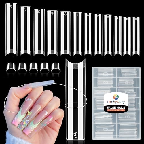 Luckyfairy 2XL Nail Tips - Square, 120 Pcs, No C-Curve, Half Cover