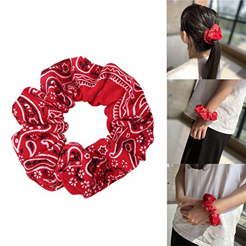 Paisley Print Cotton Scrunchies Hair Ties 5PCS for Women, Elastic Hair Elastics