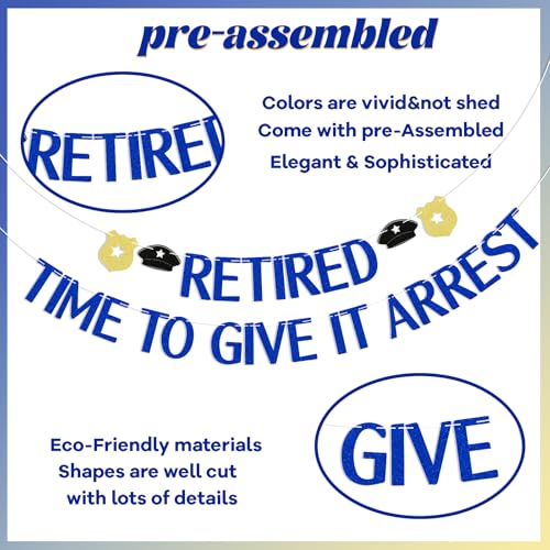 Retired Police Officer Banner - Blue Glitter Retirement Party Decor