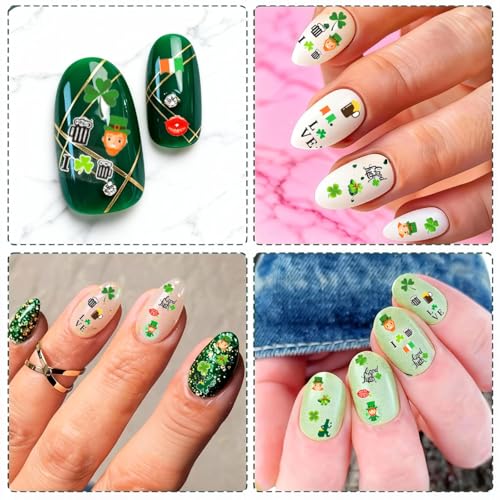 St. Patrick's Day Nail Art Stickers - 6PCS Shamrock & Clover Self-Adhesive Decals