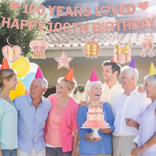 Rose Gold 100th Birthday Decorations Set for Women