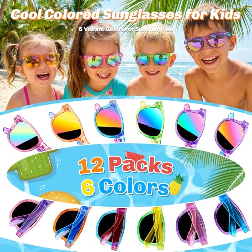 Metemot Neon Kids Sunglasses - UV400 Protection, 12 Pack Party Favors