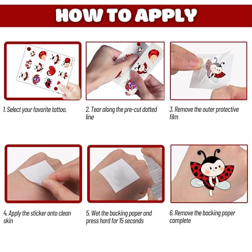 Ladybug Temporary Tattoos for Kids - 60 Pre-Cut Tattoos
