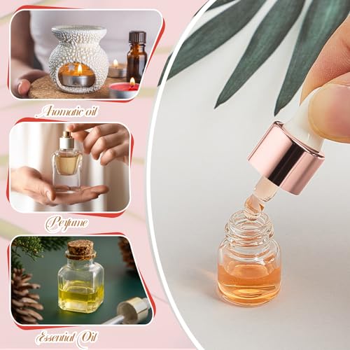 12-Pack 1ml Mini Glass Dropper Bottles with Rose Gold Cap for Essential Oils