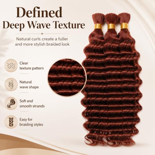QEUOPE #33-BRD-D Human Hair Auburn Braiding Deep Wave 14" Bundles