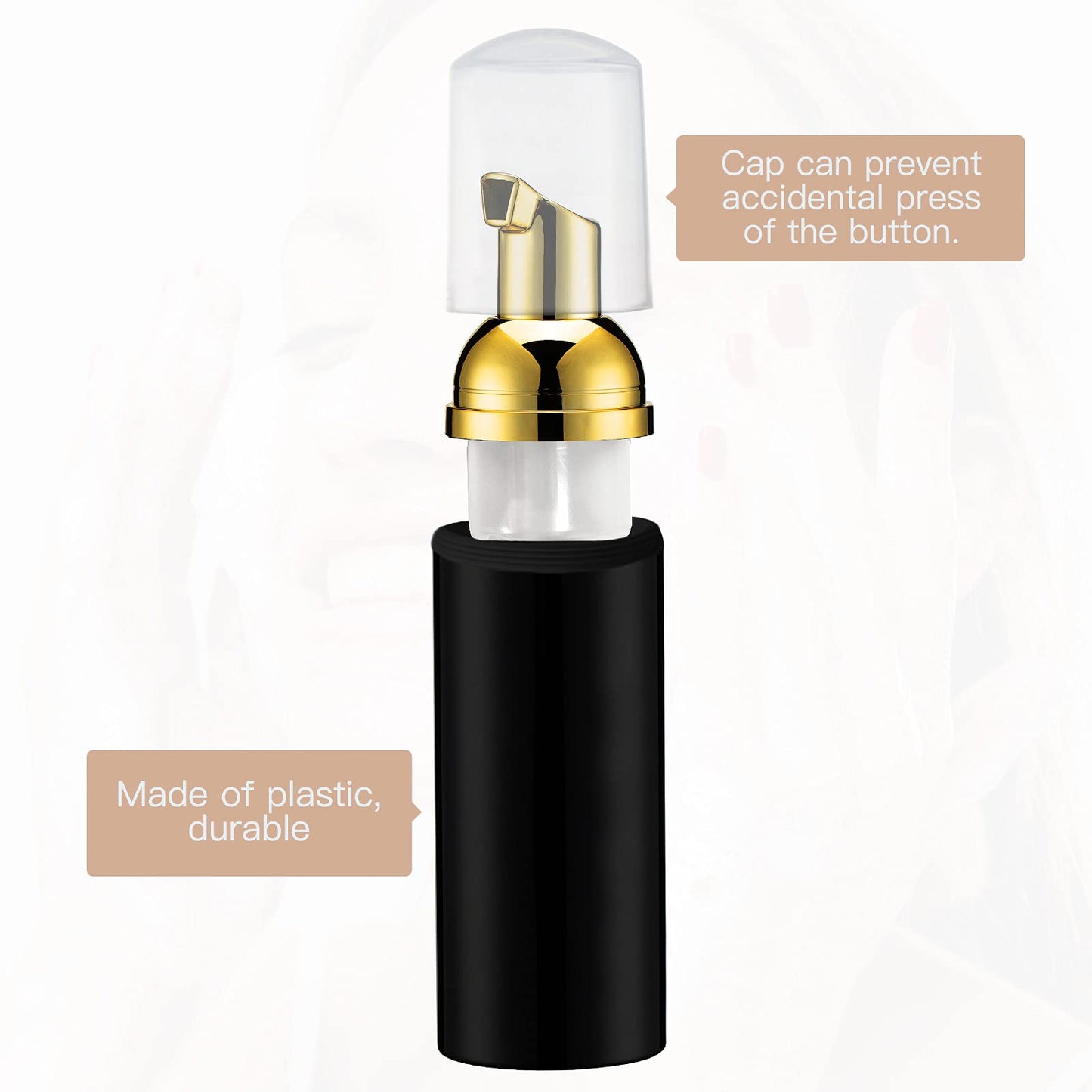 Owlyee Travel Foam Pump Bottle - 2oz Small Size Foaming Hand Soap Dispenser - Mini Portable Mousse Lash Shampoo Kit Container for Hair - Empty Leak Proof Plastic Gold&Black Foamer 30Pack