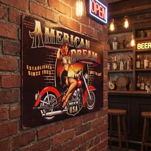 Vintage American Dream Motorcycle Pin-Up Metal Sign