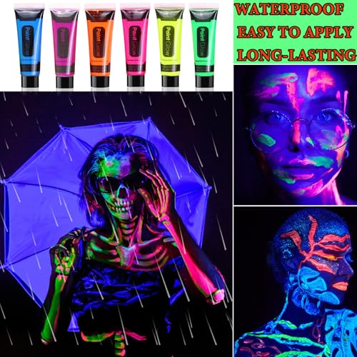 BKPPLZP Multicolor Glow in the Dark Face & Body Paint Set Neon Makeup for Parties
