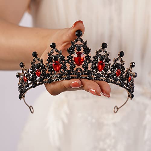 JWICOS Gothic Crystal Crown Tiara for Women Red & Black Baroque Vintage Headpiece