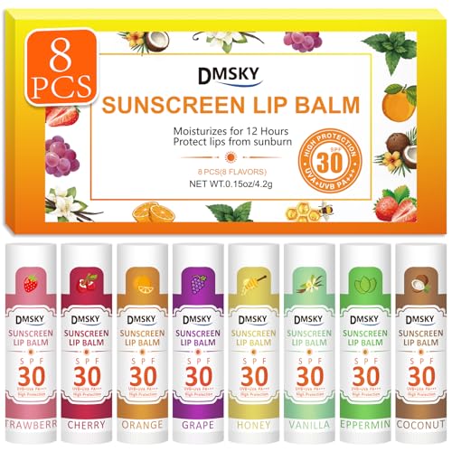 Dmsky SPF 30 Sunscreen Lip Balm - 8 Pack, 8 Flavors, No White Cast