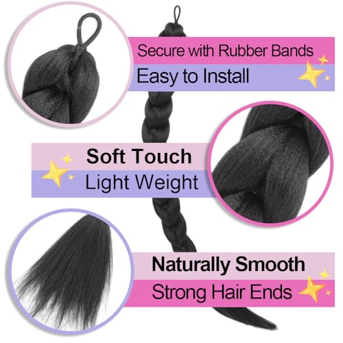 24 Inch Synthetic Black Braided Ponytail Hair Extension with Tie